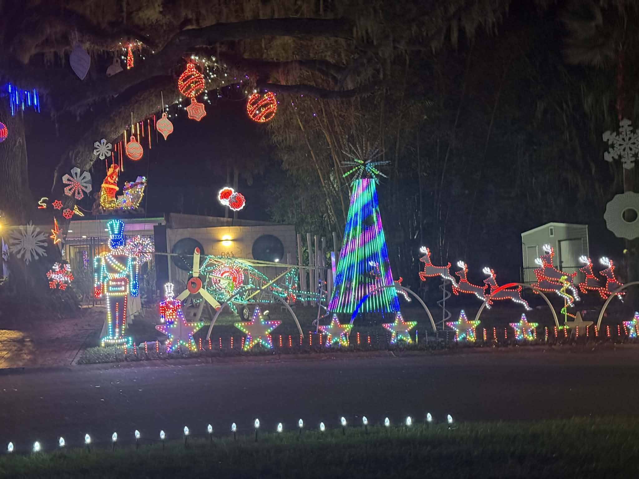 Tesla's Light House Right Yard with Nutcracker and Reindeer